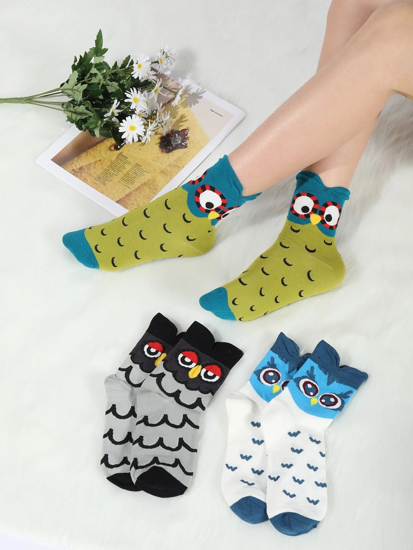 | Shein 3pairs Owl Pattern Crew Socks | Socks | Shein | OneHub