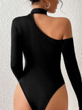 SHEIN Privé Asymmetrical Neck Slim Fit Bodysuit