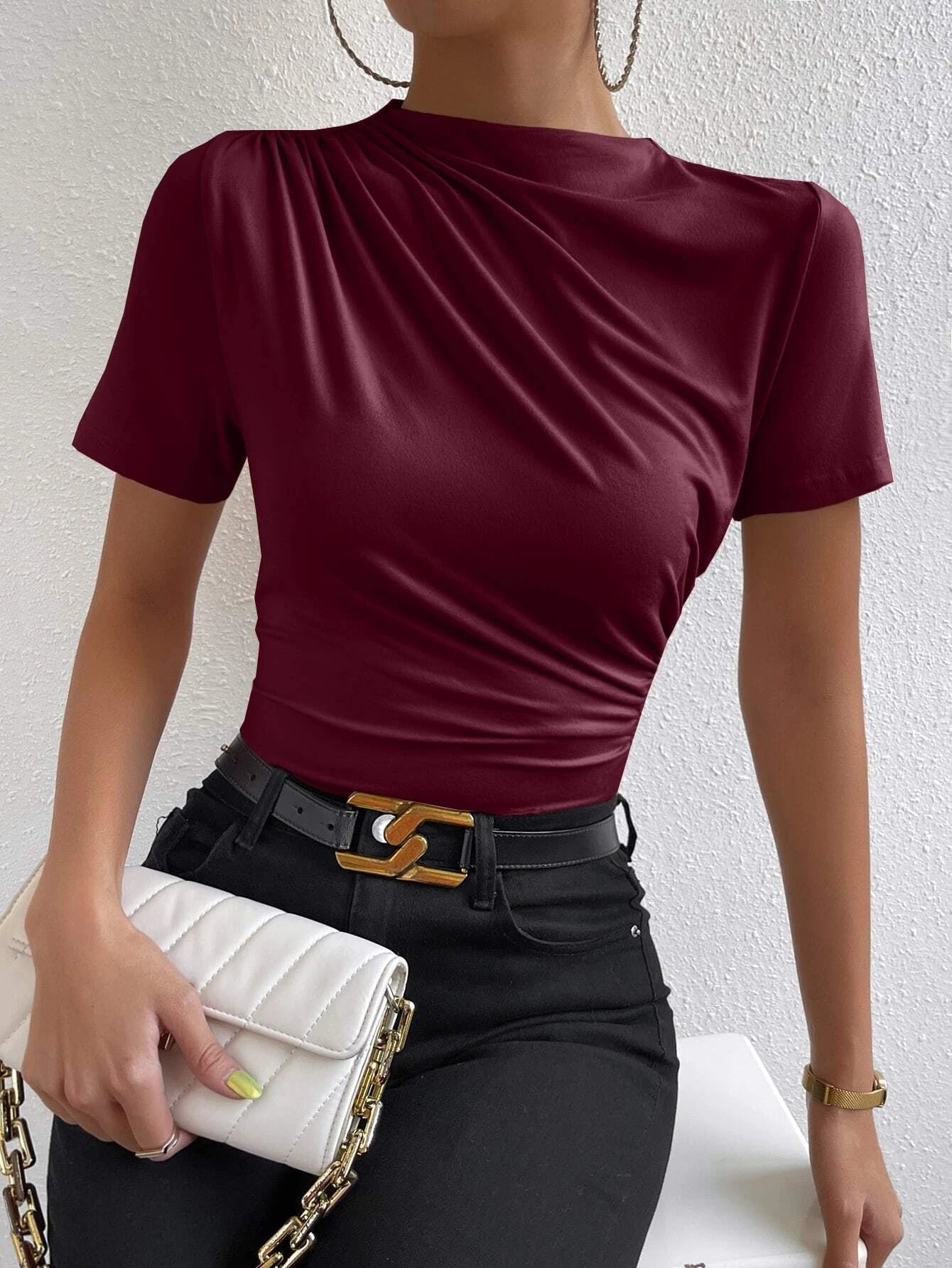 SHEIN Unity Ruched Mock Neck Tee