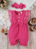SHEIN Baby Lace Ruffle Trim Bow Front Romper
