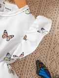 SHEIN Baby Butterfly Print Butterfly Sleeve Layer Ruffle Hem Dress