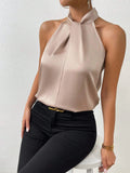 SHEIN Frenchy Solid Satin Halter Neck Blouse