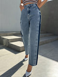 SHEIN DAZY Contrast Side Seam Straight Leg Jeans
