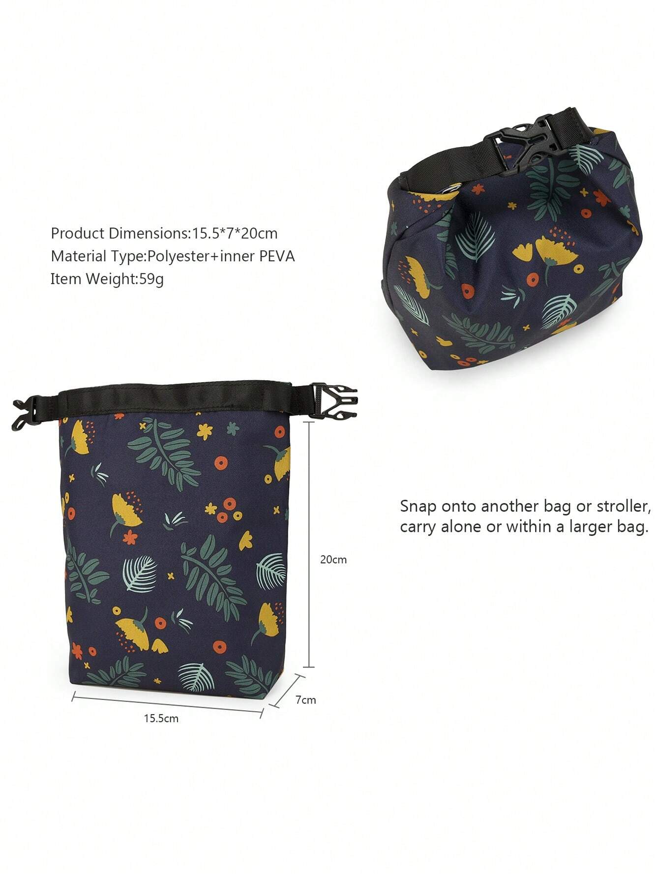 SHEIN 1pc Baby Floral Pattern Lightweight Waterproof Tote Diaper Bag