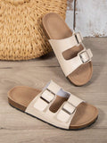 SHEIN Women Buckle Decor Flat Sandals, Cool Beige Footbed Sandals