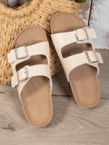 SHEIN Women Buckle Decor Flat Sandals, Cool Beige Footbed Sandals