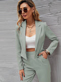 SHEIN Frenchy Solid Single Button Crop Blazer And Slant Pocket Tailored Pants