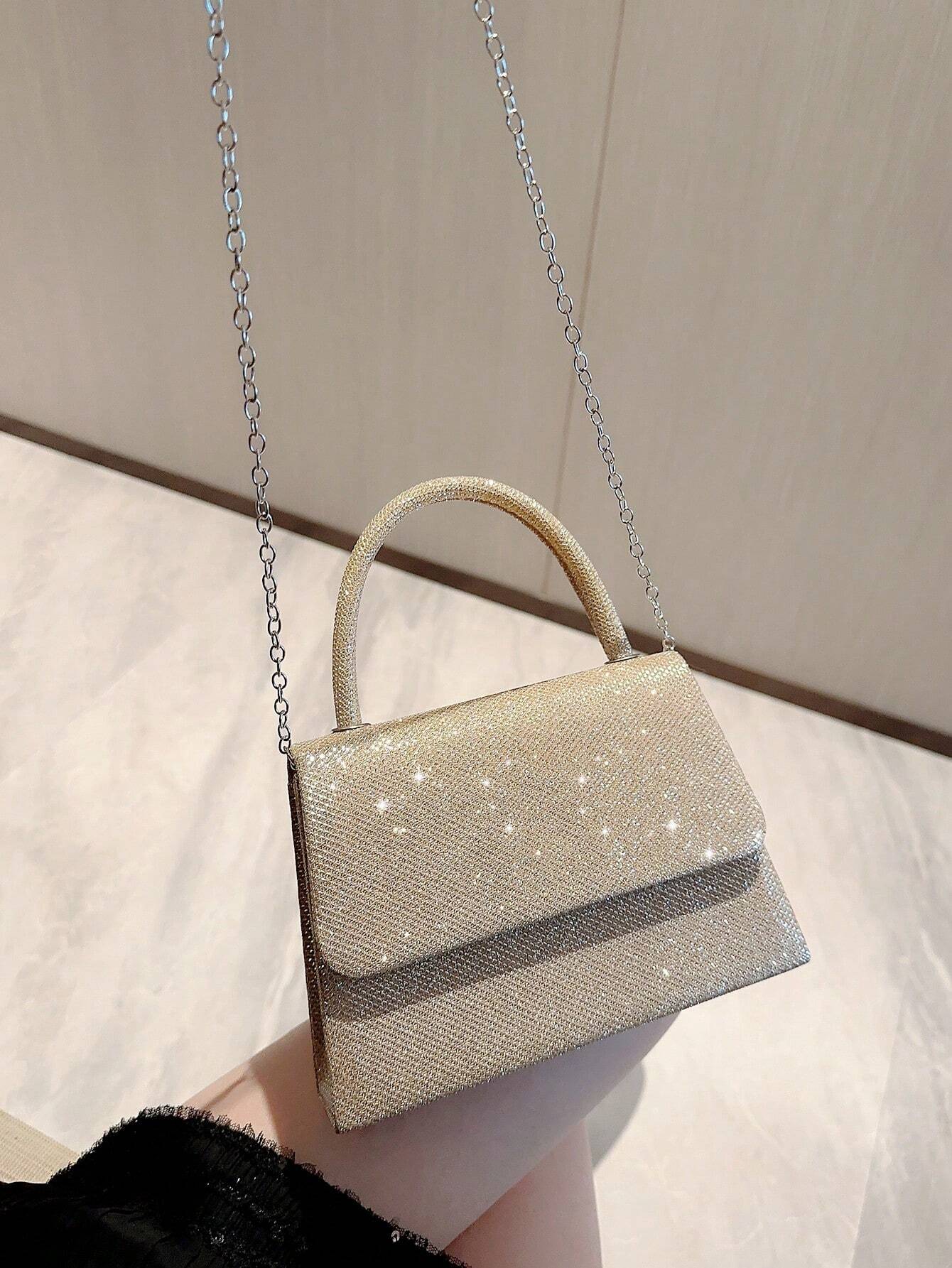 SHEIN Mini Square Bag Glitter Glamorous Chain Strap