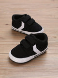 SHEIN Baby Boys Two Tone Hook-and-loop Fastener Canvas Sporty Skate Shoes For Spring And Autumn