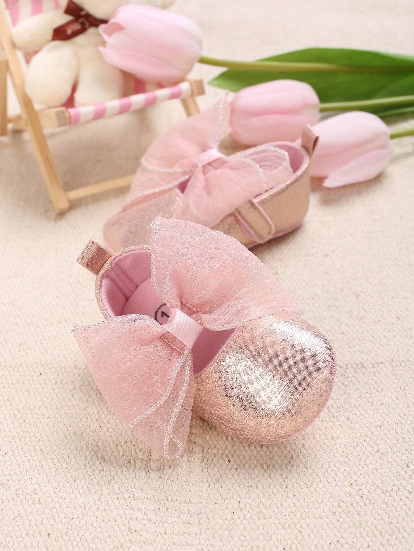 SHEIN Baby Girls Bow Decor Flats For Spring & Fall