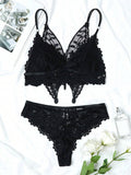 SHEIN Butterfly Embroidery Floral Lace Underwire Lingerie Set