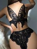SHEIN Butterfly Embroidery Floral Lace Underwire Lingerie Set