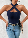 SHEIN Privé Criss Cross Halter Top