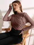 SHEIN Modely Mock Neck Ruched Tee