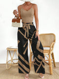 SHEIN Privé Solid Cami Top & Geo Print Knot Front Wide Leg Pants