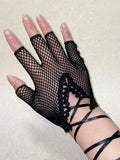 SHEIN 1pair Women Solid Fishnet Fashion Fingerless Gloves
