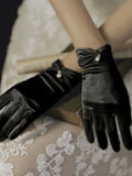 SHEIN 1pair Women's French Vintage Black Pearl Gloves, Thin Sunscreen Party Satin Gloves For Formal Occasions