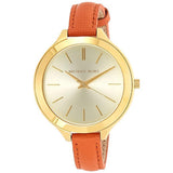Michael Kors Slim Runway Orange Leather Strap Gold Dial Quartz Watch for Ladies - MK-2275
