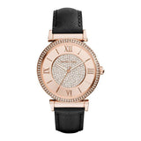 Michael Kors Catlin Black Leather Strap Gold Dial Quartz Watch for Ladies - MK-2376