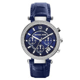 Michael Kors Parker Blue Leather Strap Blue Dial Chronograph Quartz Watch for Ladies - MK-2384