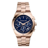 Michael Kors Reagan Rose Gold Stainless Steel Blue Dial Chronograph Quartz Watch for Ladies - MK-6148
