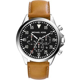 Michael Kors Gage Brown Leather Strap Black Dial Chronograph Quartz Watch for Gents - MK8333