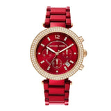 Michael Kors Parker Red Stainless Steel Red Dial Chronograph Quartz Watch for Ladies - MK6805