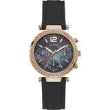 Guess Solstice Black Silicone Strap Mother of pearl Dial Chronograph Quartz Watch for Ladies - GW0113L2