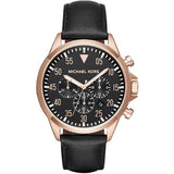 Michael Kors Gage Black Leather Strap Black Dial Chronograph Quartz Watch for Gents - MK8535