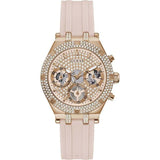 Guess Heiress Pink Silicone Strap Rose Gold Dial Chronograph Quartz Watch for Ladies - GW0407L3