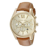 Michael Kors Lexington Brown Leather Strap Gold Dial Chronograph Quartz Watch for Ladies - MK-8447