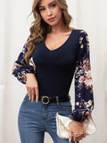 SHEIN Contrast Floral Lantern Sleeve Top