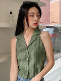 Shein Dazy Plaid Lapel Collar Textured Vest Top