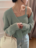 SHEIN DAZY Solid Ribbed Cami Knit Top & Drop Shoulder Duster Cardigan