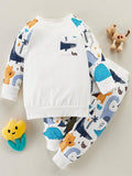 SHEIN Fashionable 2pcs Baby Boys' Hoodie And Printed Pants Set