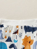 SHEIN Fashionable 2pcs Baby Boys' Hoodie And Printed Pants Set