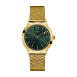 Guess Exchange Gold Mesh Bracelet Green Dial Quartz Watch for Gents - W0921G4
