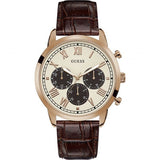 Guess Hendrix Brown Leather Strap White Dial Chronograph Quartz Watch for Gents - GW0067G3
