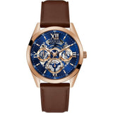 Guess Tailor Brown Leather Strap Blue Dial Quartz Watch for Gents - GW0389G3