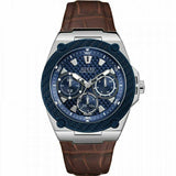 Guess Legacy Brown Leather Strap Blue Dial Quartz Watch for Gents - W1058G4