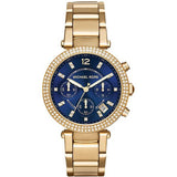 Michael Kors Parker Gold Stainless Steel Blue Dial Chronograph Quartz Watch for Ladies - MK-6262