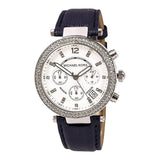 Michael Kors Parker Navy Blue Leather Strap White Dial Chronograph Quartz Watch for Ladies - MK-2293