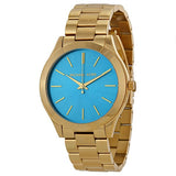 Michael Kors Slim Runway Gold Stainless Steel Blue Dial Quartz Watch for Ladies - MK-3265