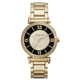 Michael Kors Catlin Gold Stainless Steel Black Dial Quartz Watch for Ladies - MK-3338