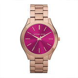 Michael Kors Slim Runway Rose Gold Stainless Steel Purple Dial Quartz Watch for Ladies - MK-3436