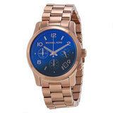 Michael Kors Runway Rose Gold Stainless Steel Blue Dial Chronograph Quartz Watch for Ladies - MK-5940