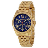 Michael Kors Lexington Gold Stainless Steel Blue Dial Chronograph Quartz Watch for Ladies - MK-6206