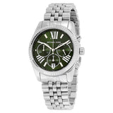 Michael Kors Lexington Silver Stainless Steel Green Dial Chronograph Quartz Watch for Ladies - MK-6222