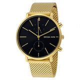 Michael Kors Jaryn Gold Mesh Bracelet Black Dial Chronograph Quartz Watch for Gents - MK-8503