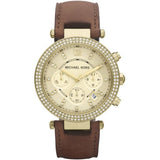 Michael Kors Parker Brown Leather Strap Champagne Dial Chronograph Quartz Watch for Ladies - MK-2249